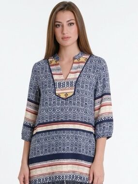 ANTHROPOLOGIE | THML Boho Tunic Top Blue, White, & Orange Women’s Size X-Small